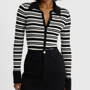 EXPRESS Silky Soft Fitted Striped Polo Cardigan
